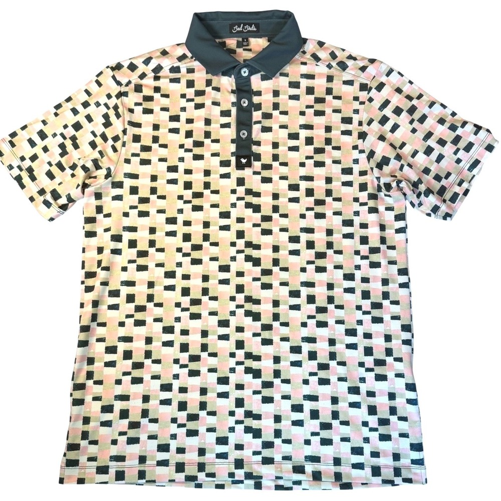 Bad Birdie Men's Golf Polo Shirt Multicolor Geo Print Short Sleeve Size S